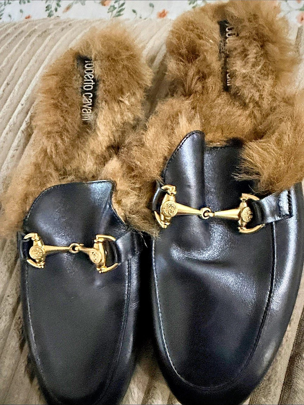coach Fur-Lined Horsebit Mules Black US 7.5